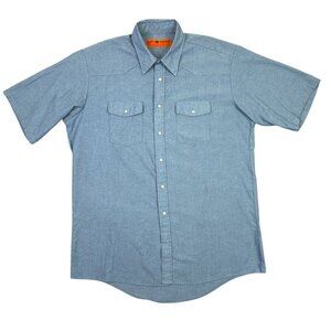 Red Kap Pearl Snap Work Shirt Mens XL Light Blue Workwear Uniform Short Sleeve